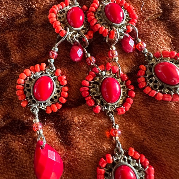Anthropologie Red and Orange Drop Earrings - Picture 3 of 3